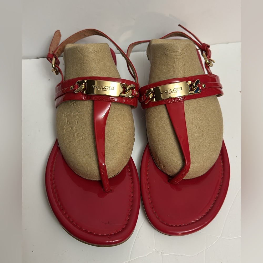 Sz 8.5 WOMENS COACH CATERINE T-STRAP SEXY STYLE LEATHER SANDALS RED COLOR